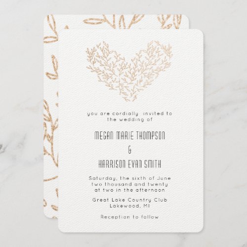 Modern Golden Wreath Heart Wedding Invitation