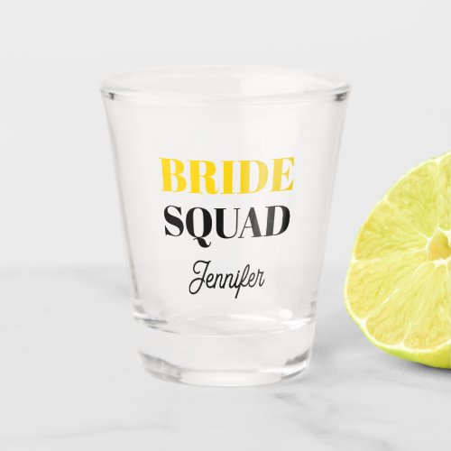 Modern Golden Yellow Bride Squad Name Shot Glass