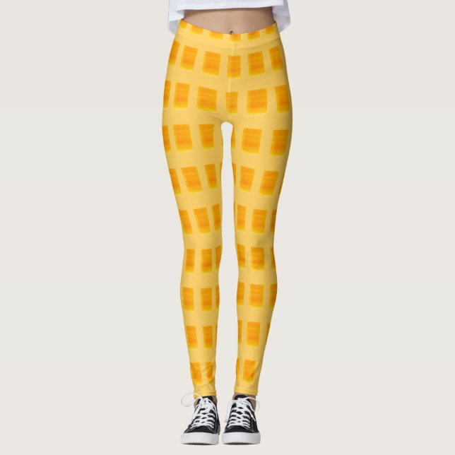 Modern Golden Yellow Checkered Leggings (Front)