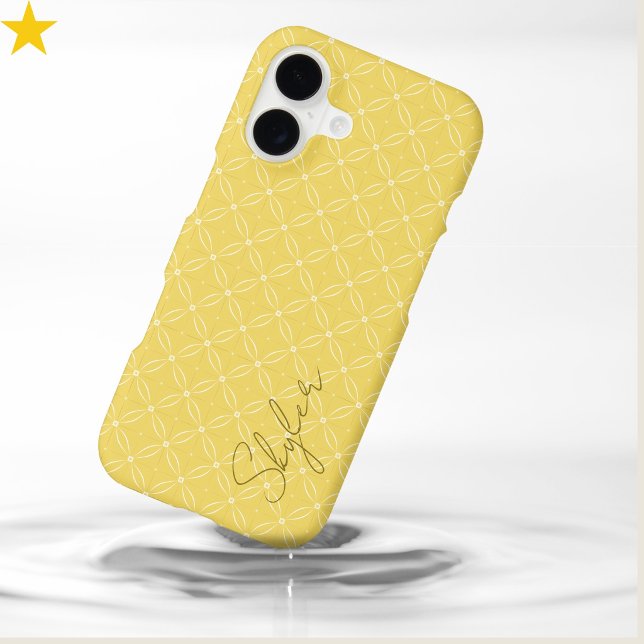 Modern Golden Yellow Circle Tiles Custom Name  iPhone Case (Creator Uploaded)