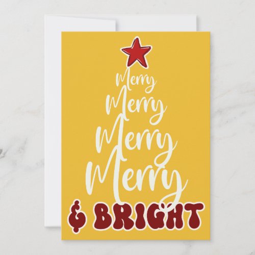 Modern Golden Yellow Red Merry and Bright  Holiday Card