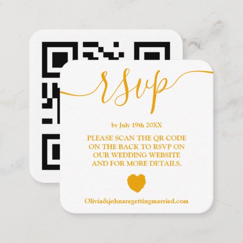 Modern Golden Yellow  wedding rsvp Qr code  Enclosure Card