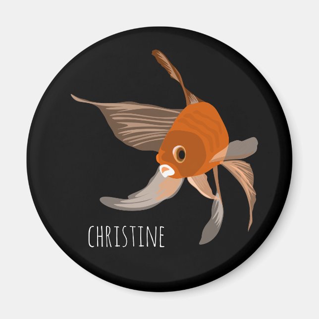 Modern goldfish minimal illustration name black  magnet (Front)