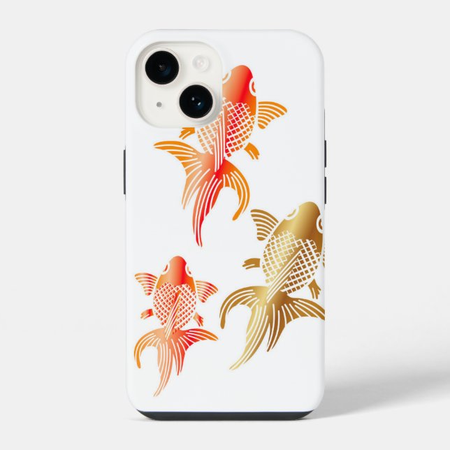 Modern Goldfish White iPhone 14 Cases (Back)