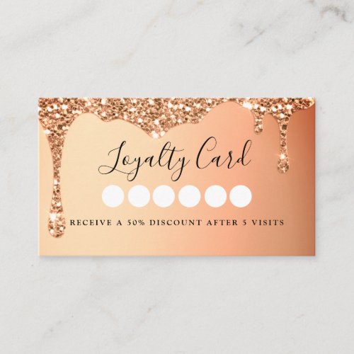 Modern Goldorange Glitter Drop Salon  Spa Loyalty Business Card