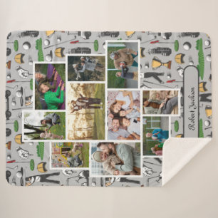 Modern Golf 10 Photo Collage Monogram Name Sherpa Blanket