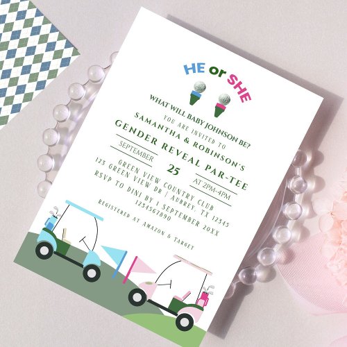 Modern Golf Baby Gender Reveal Par_tee Invitation