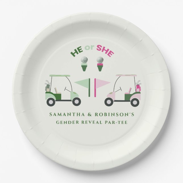Modern Golf Baby Gender Reveal Par-tee Paper Plates (Front)