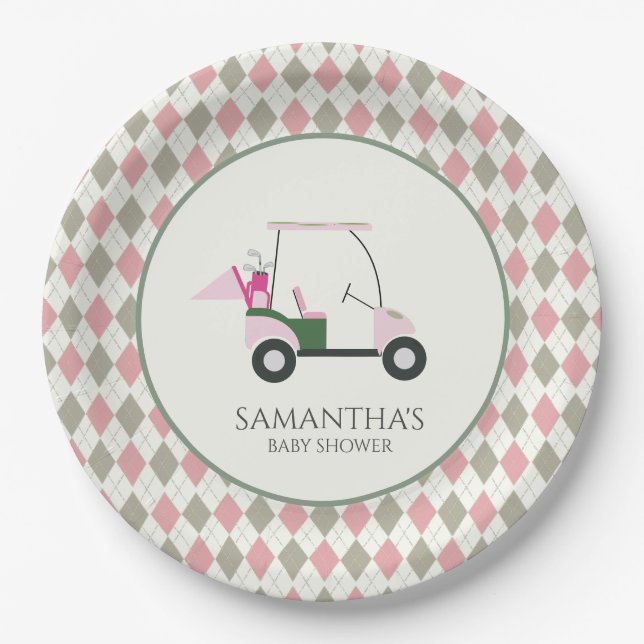 Modern Golf Baby Gender Reveal Par-tee Paper Plates (Front)
