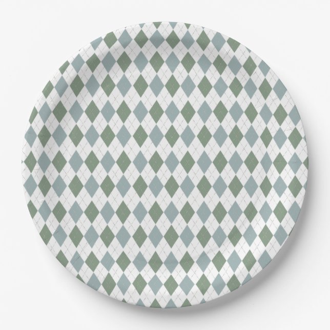 Modern Golf Baby Shower Argyle Pattern  Paper Plates (Front)