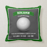 Modern Golf Ball Baby Birth Stats Throw Pillow