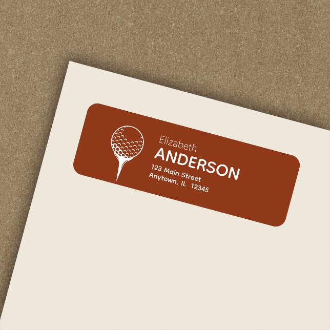 Modern Golf Ball & Tee Terracotta Return Address Label (Creator Uploaded)