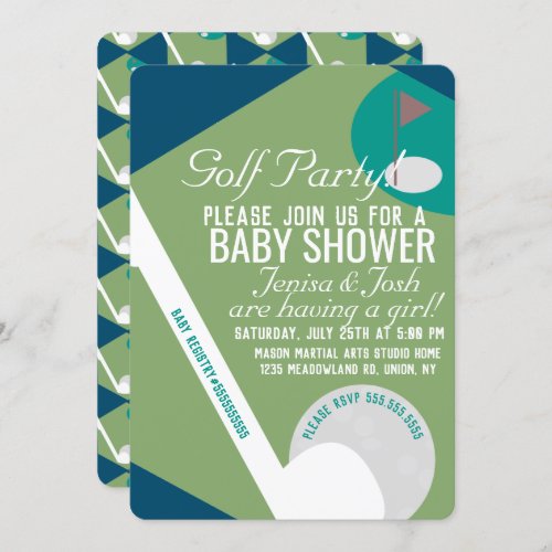 Modern Golf Ball Theme Boy Baby Shower Green Navy Invitation