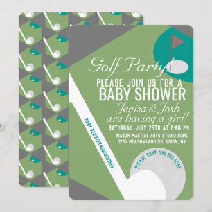 Modern Golf Ball Theme Boy Baby Shower Green Navy Invitation