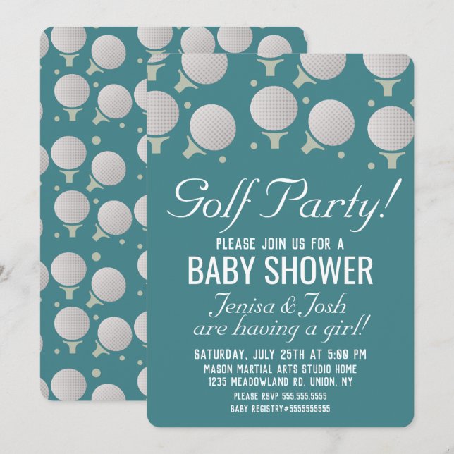 Modern Golf Balls Baby Shower Party Blue Invitation (Front/Back)