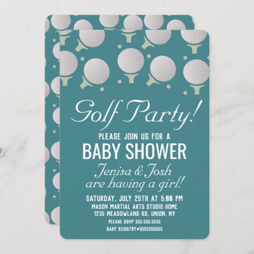 Modern Golf Balls Baby Shower Party Blue Invitation