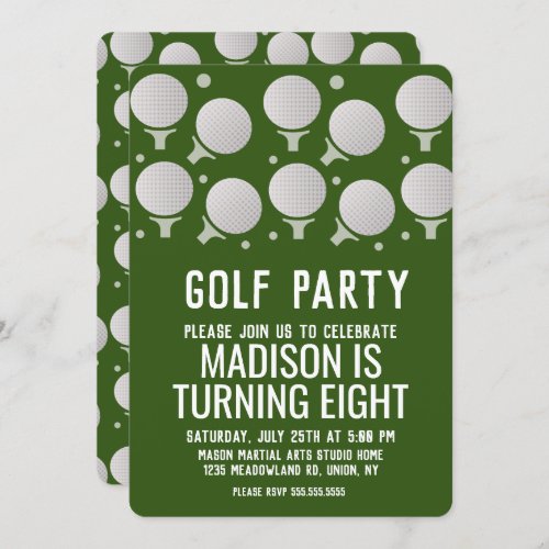 Modern Golf Balls Birthday Party Green Invitation