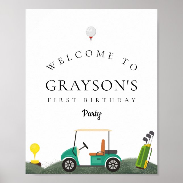 Modern Golf Birthday Party Welcome Sign Green (Front)