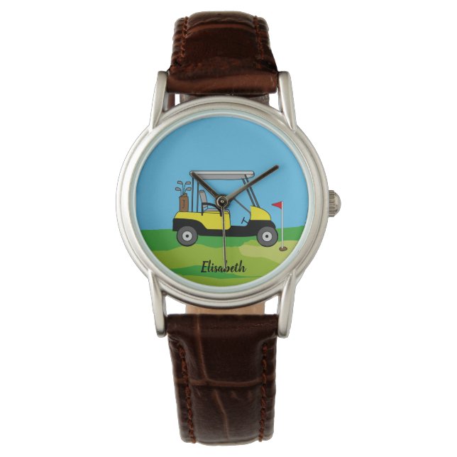 Modern Golf Cart & Green Course Personalized  Watch (Front)