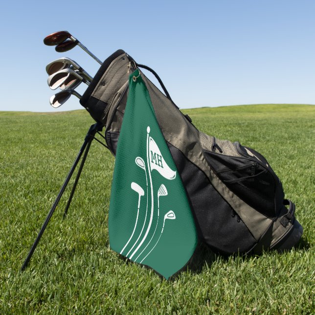 Modern Golf Clubs Create Your Own Initials  Golf Towel (Green)