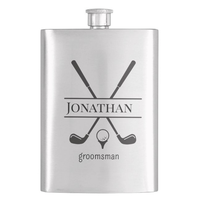 Modern Golf Clubs Personalized Bachelor Party  Flask (Front)