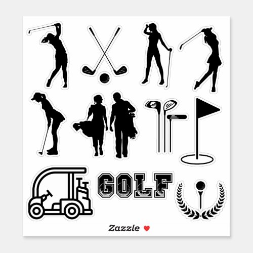 Modern Golf Girl In Black And White Color Sticker