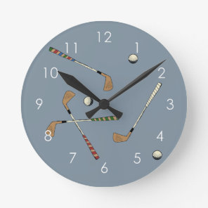 Modern Golf Golfer Club Ball Pattern Blue Round Clock