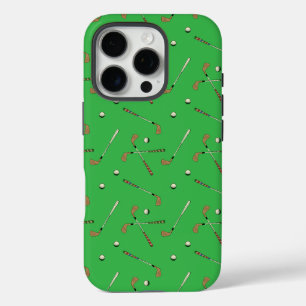Modern Golf Golfer Club Ball Pattern Green iPhone 16 Pro Case