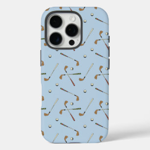 Modern Golf Golfer Club Ball Pattern Light Blue iPhone 16 Pro Case