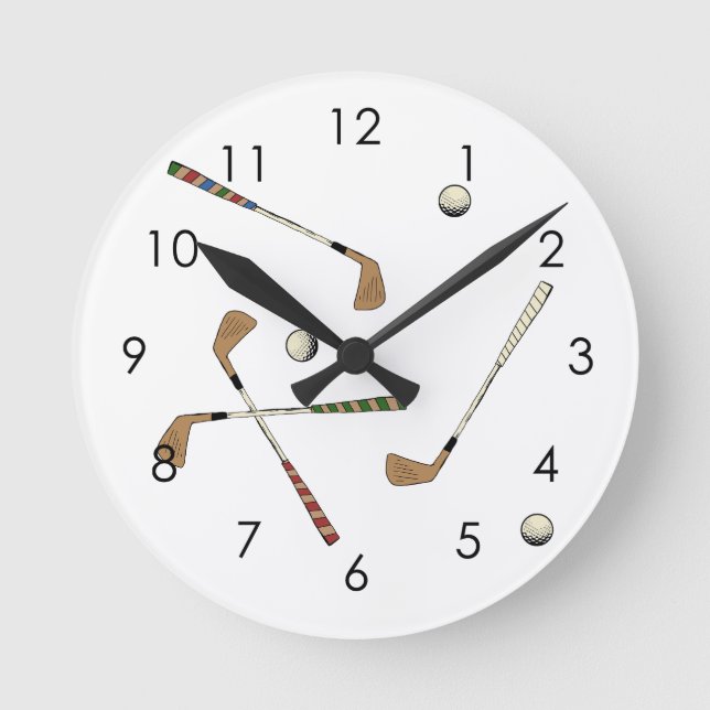 Modern Golf Golfer Club Ball Pattern White Round Clock (Front)