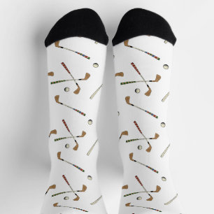 Modern Golf Golfer Club Ball Pattern White Socks