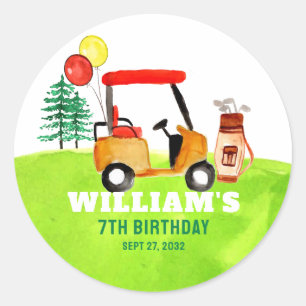 Modern Golf Golfers Par-tee Kids Birthday Classic Round Sticker