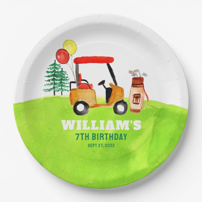 Modern Golf Golfers Par-tee Kids Birthday Paper Plates (Front)