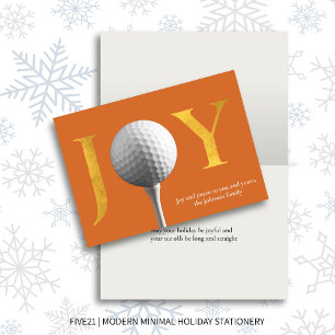 Modern Golf Joy & Peace Orange Folded Christmas Holiday Card