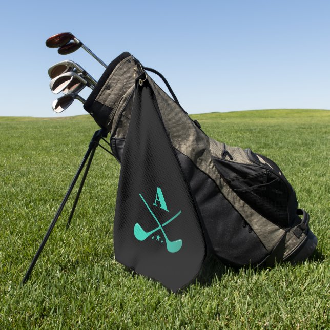Modern Golf Monogram Pro Golfer Sports Black Green Towel (Green)