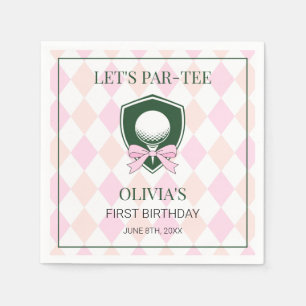 Modern Golf Pink Girls Sports 1st Birthday Par-tee Napkins
