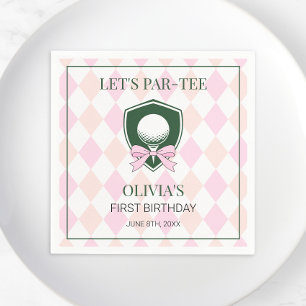 Modern Golf Pink Girls Sports 1st Birthday Par-tee Napkins