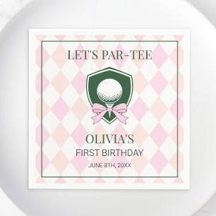 Modern Golf Pink Girls Sports 1st Birthday Par-tee Napkins