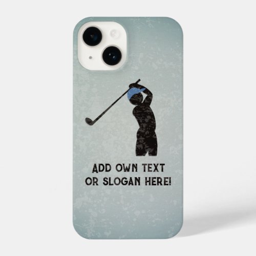 Modern Golf Player on Grunge Metal look your text iPhone 14 Case