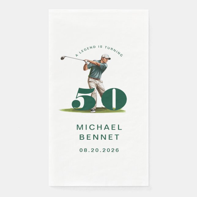 Modern Golfer 50th Birthday Paper Guest Towels (Front)
