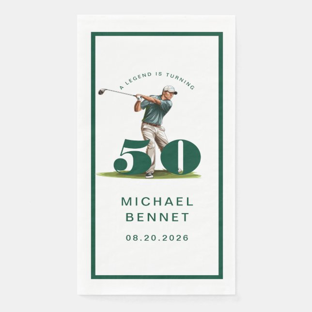 Modern Golfer 50th Birthday Paper Guest Towels (Front)