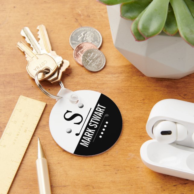 Modern Golfer Black White Monogram Keychain (Desk)