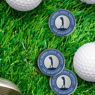 Modern Golfer Blue Eat Sleep Golf Set of Three Golf Ball Marker