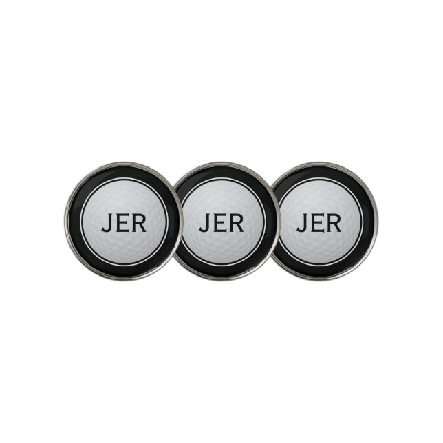 Modern Golfer Classic Monogram Sports Player Black Golf Ball Marker (3 Up)