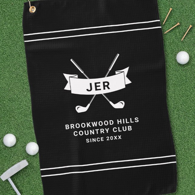 Modern Golfer Custom Monogrammed Golf Clubs Black Towel (Modern Golfer Custom Monogrammed Golf Clubs Black Golf Towel)
