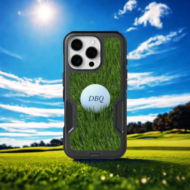 Modern Golfer Golf Ball Monogram Green Otterbox iPhone Case (Protect your phone on (and off) the golf course with this stylish and durable otterbox phone case.)