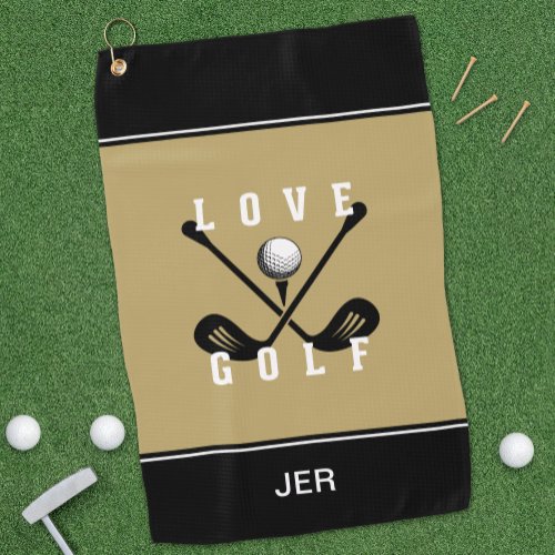Modern Golfer Golf Ball Pro Sport Quote Black Gold Golf Towel