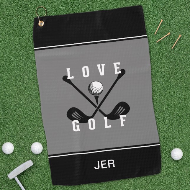 Modern Golfer Golf Ball Pro Sport Quote Black Gray Golf Towel (Creator Uploaded)
