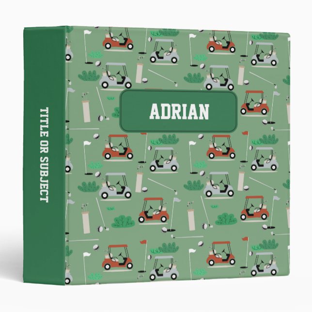 Modern Golfer Golf Theme Personalized Name 3 Ring Binder (Front/Spine)