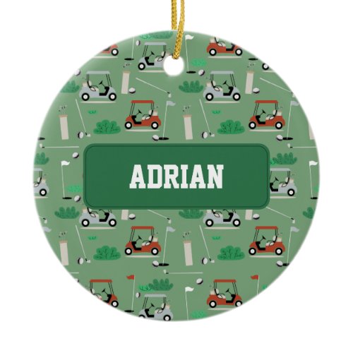 Modern Golfer Golf Theme Personalized Name Ceramic Ornament
